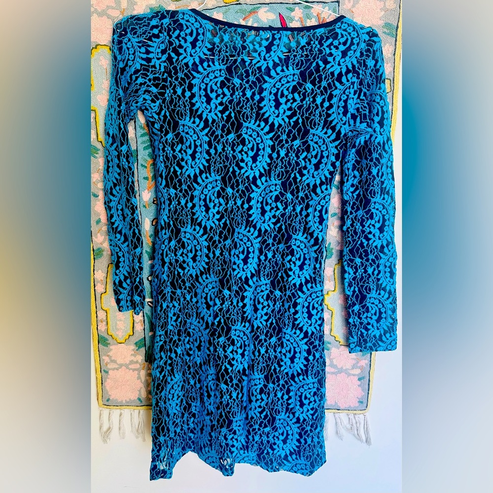 Mini lace dress turquoise and black